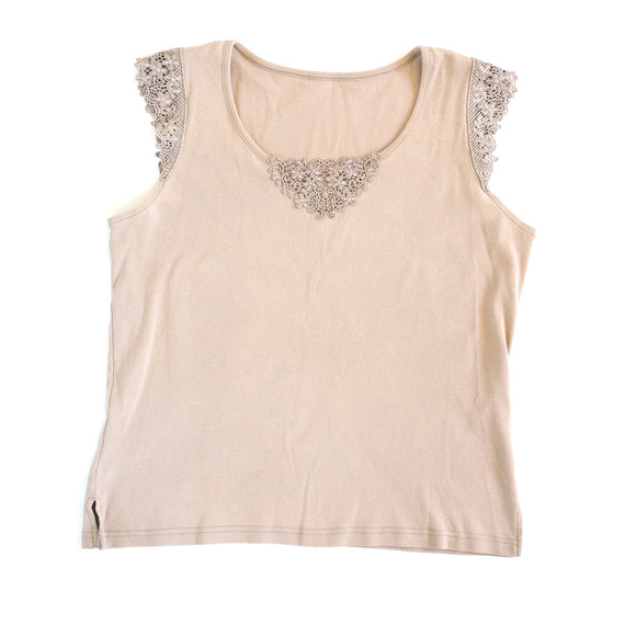 Vintage Preppy Taupe Tank Top Lace Accent Shirt Size‎ Medium - Picture 4 of 7